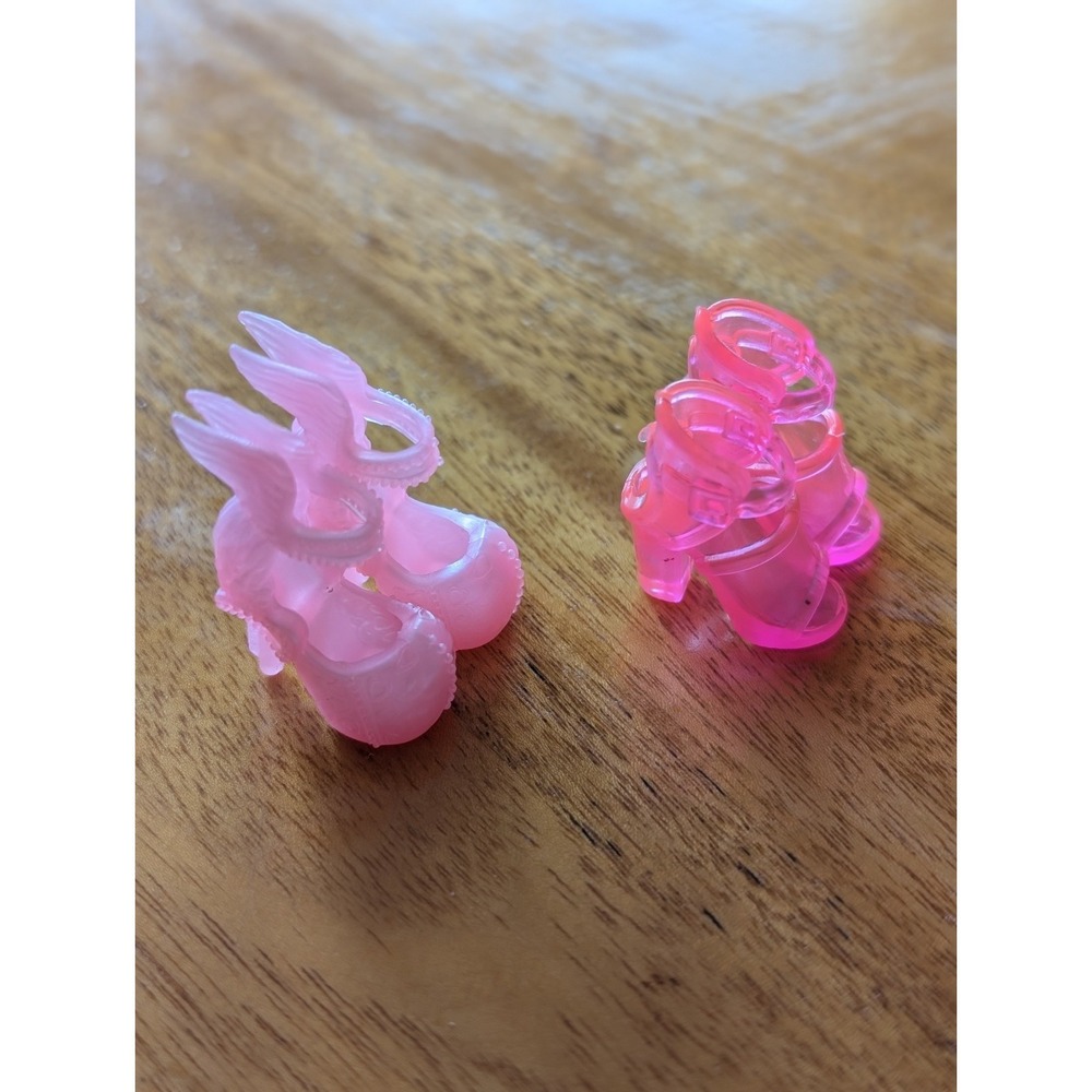 Barbie Doll Pink Platform High Heels Set Of 2 Winged Buckle Detailing UNIQUE!